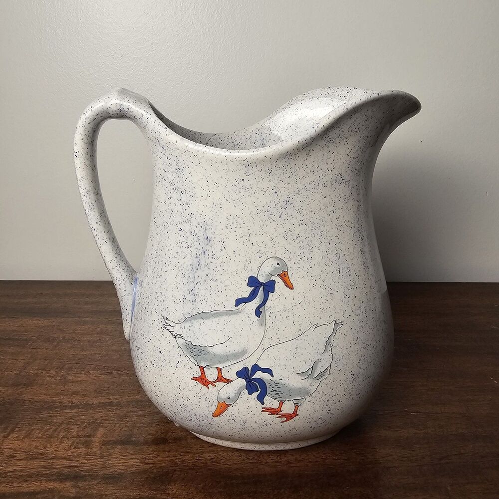 Vintage 1989 Country Goose Stoneware Pitcher | Farmhouse Cottage Kitchen Decor